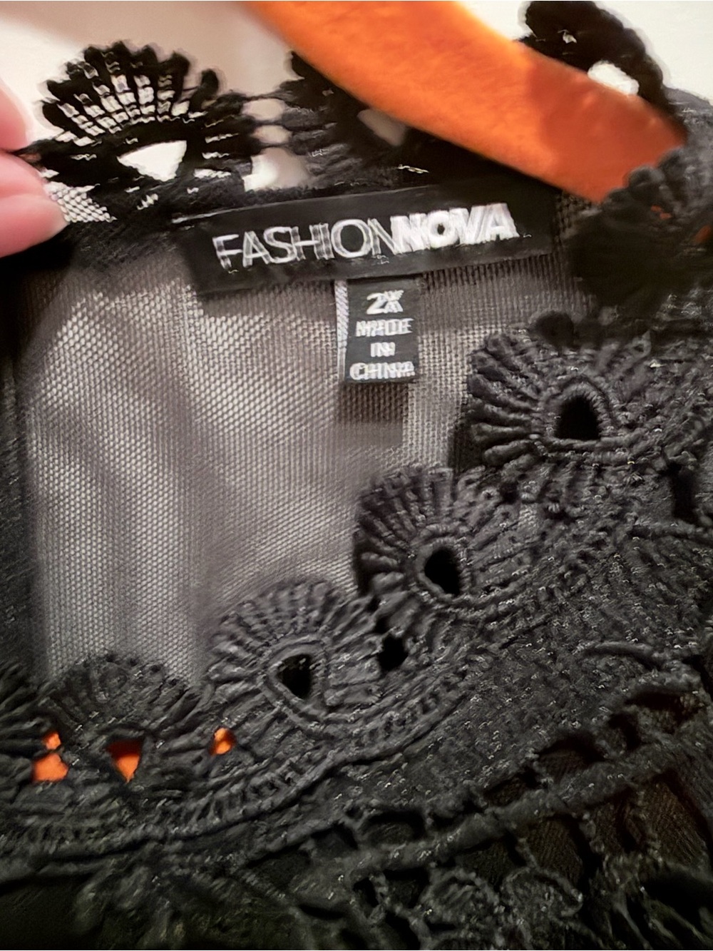 Fashion Nova Black Lace-Trim Sheer Long Sleeve Bodysuit - Picture 4 of 4